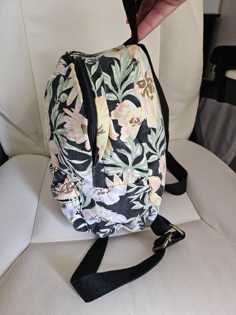 Billabong Black Floral Mini Backpack with Pastel Flowers - Picture 3 of 8